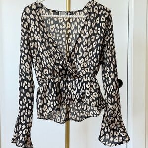 Audrey 3+1 Ruffled Leopard Print Wrap Blouse
